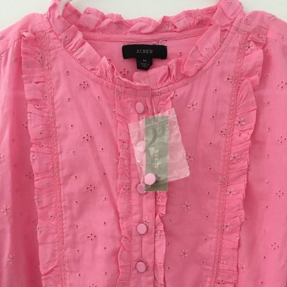 J.Crew Long-sleeve Eyelet Ruffle Shirt Size M NEW - Picture 4 of 6
